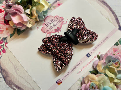 Halloween pink and black glitter bat bow