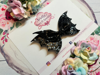 Halloween black glittery bat wing bow